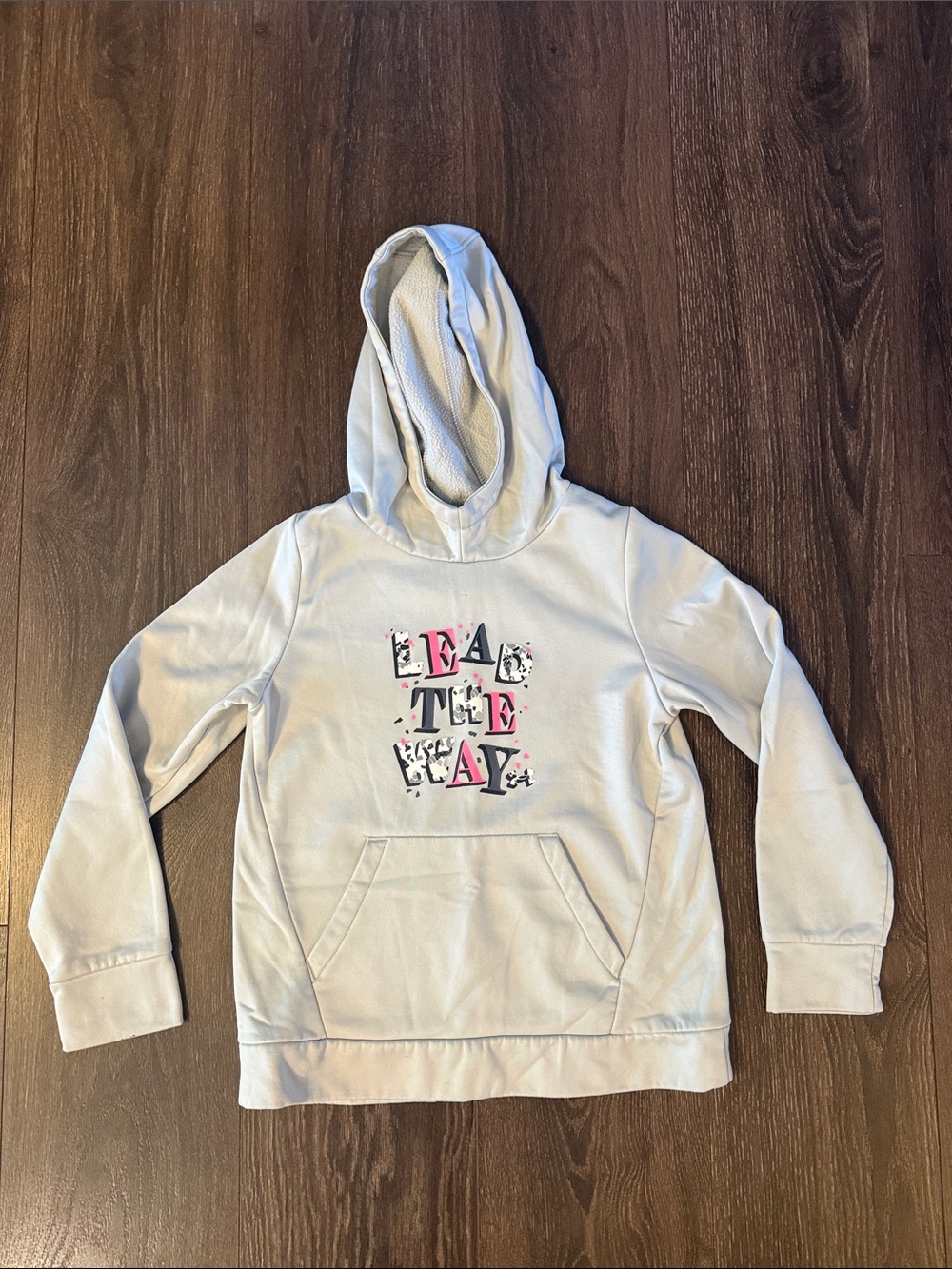 Under Armour Gray Kids Hoodie with Pink Graphic Accents